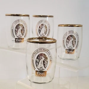 Vintage 4 Coors Waterfall Logo Small Barrel Glasses Gold Rim - Picture 1 of 4