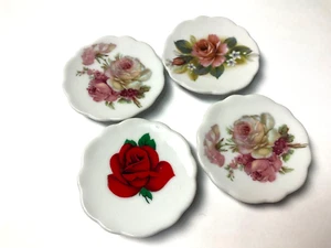 Lot 4 China Rose Plates *Magnets* Vintage Pink Red Yellow Flowers Spring Garden - Picture 1 of 3
