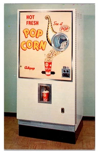 VINTAGE ADVERTISING POSTCARD - HOT POP CORN MACHINE - Picture 1 of 2
