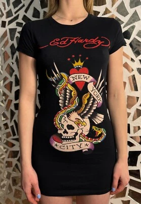 Ed Hardy black tattoo mini-dress for women's size S y2k - image 1 of 4