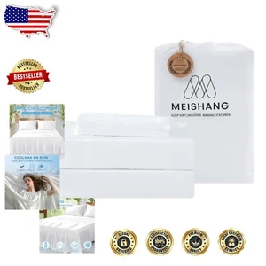 Juego de sábanas King de bambú de rayón suave de 4 piezas - Propiedades de absorción y enfriamiento de humedad - Imagen 1 de 8