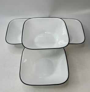Corelle Simple Lines Square Soup Cereal Bowls 6 1/4" White w/ Black Rim set of 4 - Picture 1 of 4
