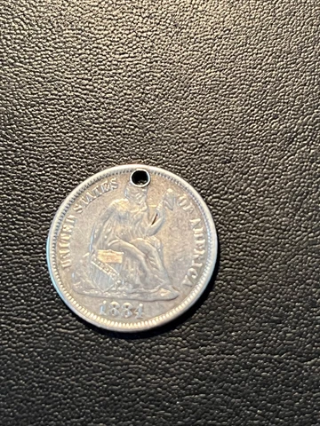 1884 Seated Dime Love Token in VF Initials WRW Cover