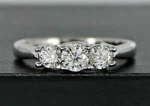 $2,975 ZEI WH 14K White Gold 0.75ct Round Three Stone Diamond Engagement Ring 7 - Picture 1 of 7