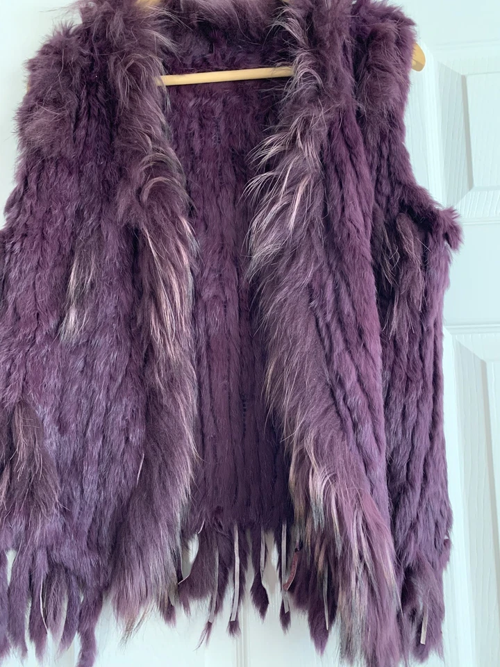 复古兔子毛皮背心梅色适合 S 码  — 第 1/4 张图片