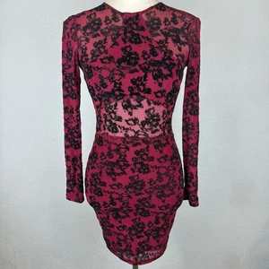 Windsor Floral Mesh Velvet Lace Long Sleeve Bodycon Dress - Picture 1 of 4