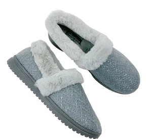 Skechers Memory Foam Metallic Zizor Faux Fur Slippers Gray Womens 9 - Picture 1 of 4