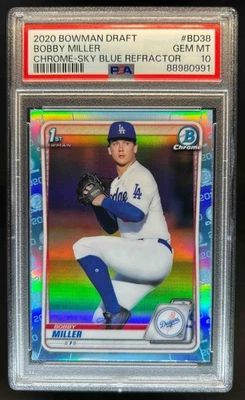 2020 Bowman Draft Bobby Miller Chrome Sky Blue Refractor 1st #BD-38 PSA 10 - Image 1 of 2