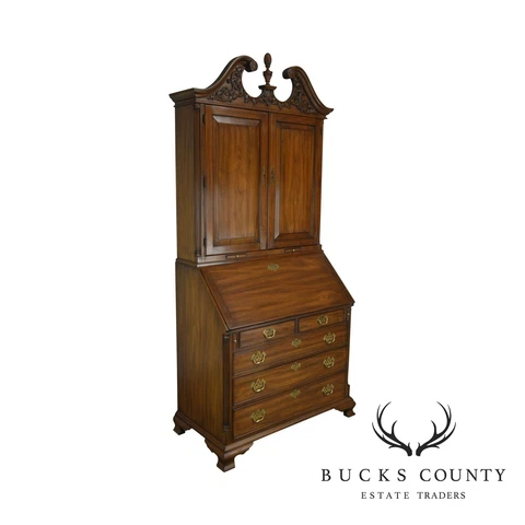 Henkel Harris Chippendale Style Carved Walnut Blind Door Secretary Desk Cover