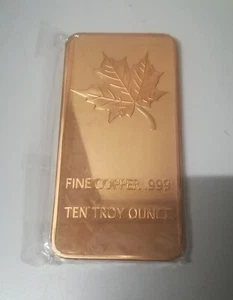 10 oz Ten Troy Ounce Maple Leaf .999 Pure Copper Bullion Bar Cu Element - Picture 1 of 2