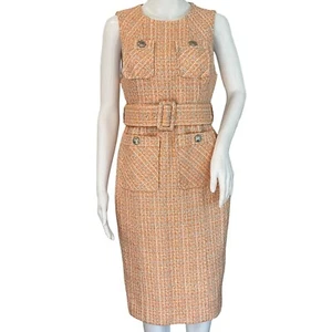 Vestido midi lápiz con cinturón de tweed naranja talla 6 Karen Millen Petite para mujer - Imagen 1 de 6