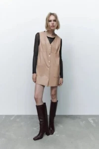 NWT ZARA Faux Leather Snap Closure Mini Pinafore Dress Pockets 2799/872 MEDIUM - Picture 1 of 17