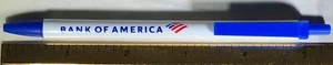 BANK OF AMERICA BLUE & WHITE BALL POINT PEN FLAG LOGO POCKET CLIP PUSH BUTTON - Picture 1 of 12