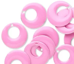 Drop, 12 Silver Plated & Hot Pink Enamel 17mm Round GO GO Charms * - Picture 1 of 2