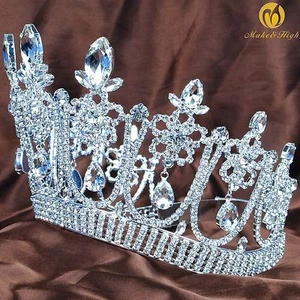 Gorgeous Large Tiara Diadem Wedding Brides Crown Crystal Headpiece Prom Costumes - Picture 1 of 8