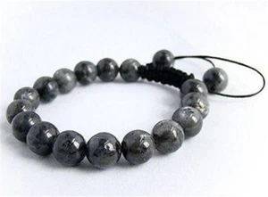 Men's Shambhala bracelet all 10mm Black Gray Labradorite stone beads - Picture 1 of 1