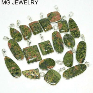 Sale ! 70 PCs Lot Natural Unakite Gemstone .925 Silver Plated Bezel Pendants - Picture 1 of 2