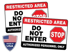 2 x Restricted Area Do Not Enter Sticker, Office Sign Decal, 9,5 x 6,5 inch - Picture 1 of 2