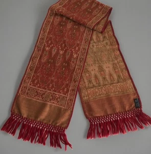 De Colección Bufanda Mezcla Seda y Lana Arabesca Floral Unisex Rojo Flecos Boho Informal - Imagen 1 de 6