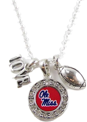 Ole Miss Mississippi Rebels Multi Charm Love Football Silver Necklace Jewelry UM Cover