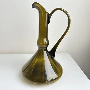MCM Empoli Pitcher Olive Bottle Green Italy 11" Tall x 7" Wide Hand Blown - Picture 1 of 7