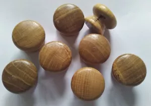 x10 DEFECT OAK Solid Wood Wooden KNOBS lacquered 34mm handle drawer furniture - Picture 1 of 4