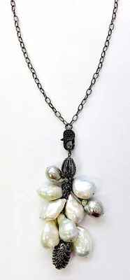 Collar de cadena de gota de espinela negra y perlas de agua dulce esterlina HSN Rarities Foto 1 de 4