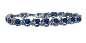 WHITE GOLD FINISH Created Diamond Round Cut Blue Sapphire Swirl Bracelet - Picture 1 of 4