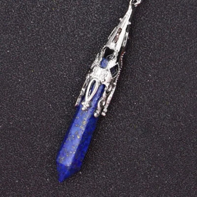 925 Sterling Silver Snake Chain Necklace Natural Lapis Lazuli Pendant D878B - Image 1 of 4