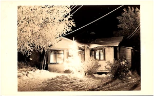 Anchorage Alaska Brightly Lit House at Night Snow & Ice AK 1940s RPPC Postcard - Picture 1 of 2