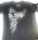 Mickey Mouse Graphic Silver Glitter V Neck T-Shirt L Sparkle Disney Store Black
