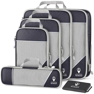 Compression Packing Cubes for Travel w/Shoe Bag (6 Piece Set) Black - Picture 1 of 6