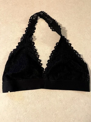 Pink Victoria's Secret Black Lace Halter Bralette size Large Plunge - Image 1 of 4