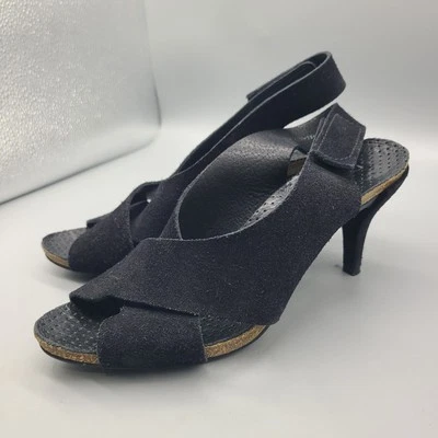 Pedro Garcia 女式 8.5 码 38.5 高跟鞋黑色麂皮绒交叉带厚底  — 第 1/4 张图片