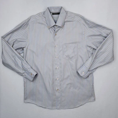 Ermenegildo Zegna Shirt Men Extra Large Blue Tan Herringbone Striped Button Down - Image 1 of 4