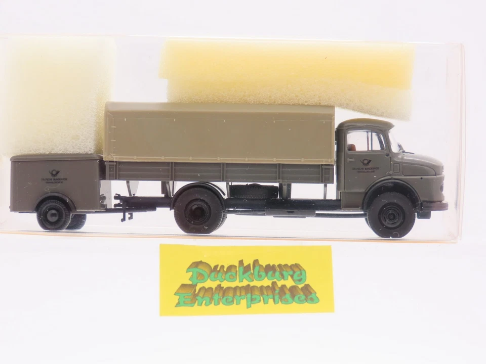 Brekina 4715 Mercedes Benz DBP Fernmeldedienst mit Anhänger grau  1:87 194173 - Bild 1 von 2