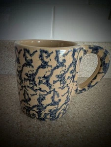 VTG Roseville Pottery Blue Spongeware Coffee Tea Mug R.R.P.Co Ohio USA 12oz - Picture 1 of 3