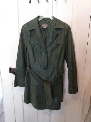 Jaqueta trench coat feminina de couro padrão réptil, tamanho 14 - Imagem 1 de 4