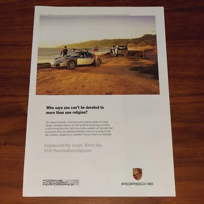 PORSCHE CAYMAN PRINT AD MAGAZINE ADVERTISEMENT BEACH MORE THAN ONE RELIGION - Image 1 of 4