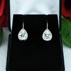 1ct Pear Cut Lab-Created Moissanite Tear Drop Stud Hook Earring 14k Gold Plated