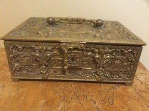 Antique Ornate Brass Handled Jewelry/Trinket Box - Picture 1 of 14