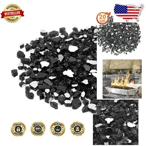 High Luster 20 lb Black Reflective Glass Rocks for Fireplaces & Outdoor Spaces - Picture 1 of 9