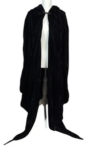 Vintage Cykxtees Hooded Long Cape Cloak Velvet Black Gothic Cosplay Halloween - Picture 1 of 10