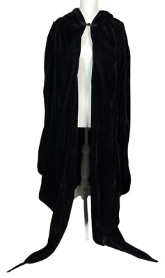 Vintage Cykxtees Hooded Long Cape Cloak Velvet Black Gothic Cosplay Halloween - Image 1 of 4