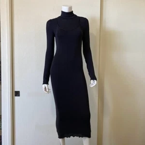 NEW Topshop Midi Dress Womens XS Black Turtleneck Layered Long Sleeve NWT - Picture 1 of 5