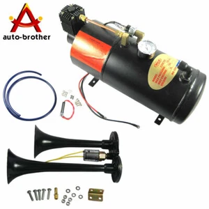 Air Compressor Complete System 120 PSI With Black Train Horn Kit Loud 2 Trumpet - Picture 1 of 5
