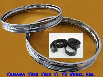 Fit YAMAHA YDS6 YDS5 Y1 Y2   FRONT & REAR  STEEL WHEEL RIM SET+TAPE RUBBER #BI# - Image 1 of 4