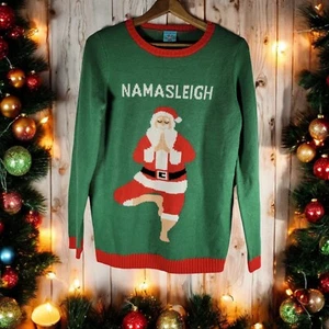 Vintage Ugly Christmas Sweater Yoga Santa Namasleigh Holiday Gr. L - Bild 1 von 6
