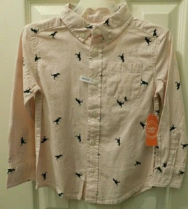 Wonder Nation Boys Long Sleeve Woven Button Down Shirt LARGE HUSKY Orange Dinosa - Picture 1 of 1