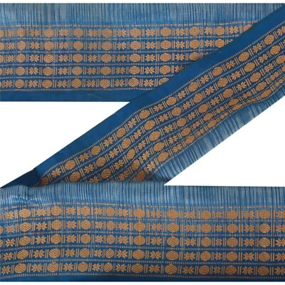 Sanskriti Vintage 1 Yarda Sari Borde Tejido Artesanal Borde Costura Azul Decoración Encaje Foto 1 de 4